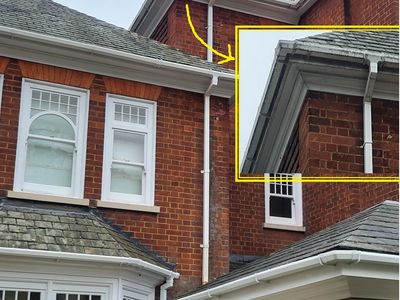 Intricate cleaning of fascia and gutters in areas a ladder based system cannot reach.  3 storey house